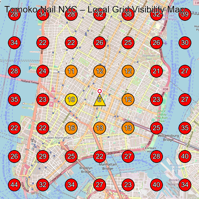 Tomoko Nail NYC GeoGrid visibility map for Nail Salon in New York